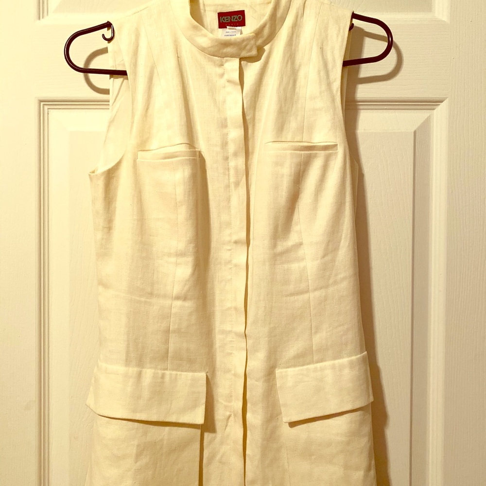 Cream linen sleeveless zippered vest
